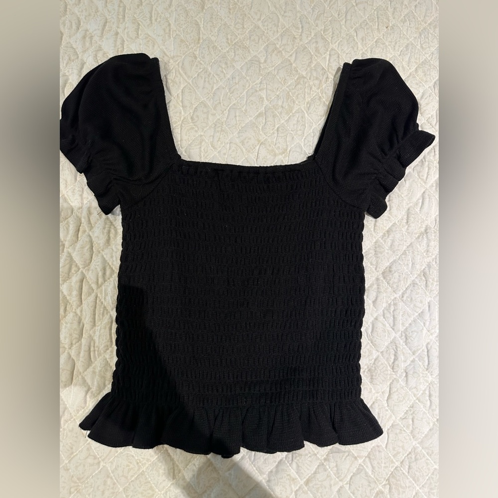 Aqua Black Puff Sleeve Top